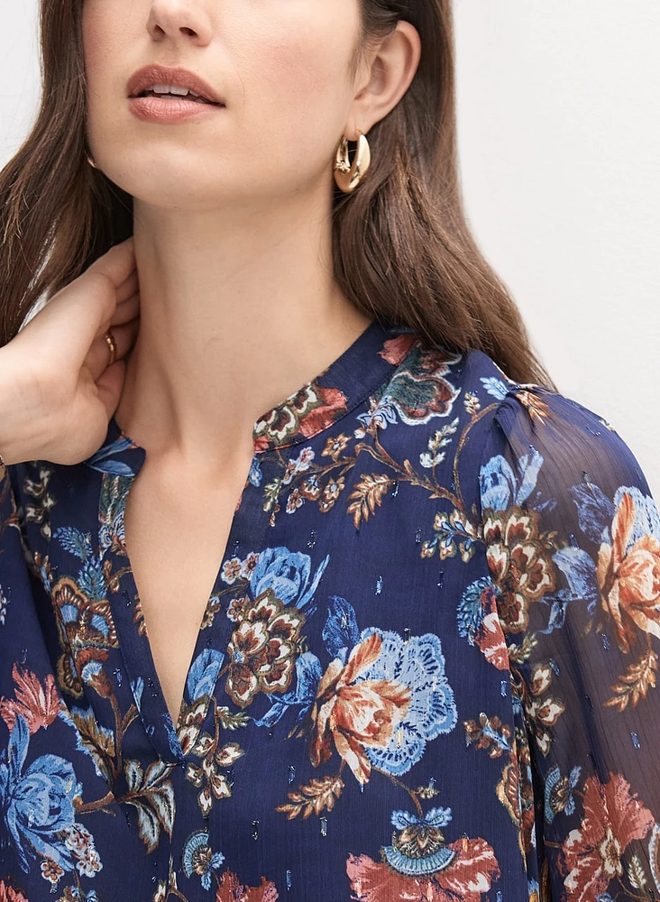 Floral Split Neck Blouse