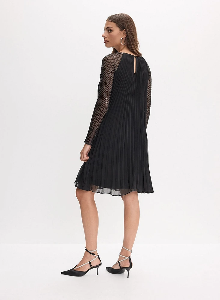 Joseph Ribkoff - Scoop Neck Mesh Sleeve Dress