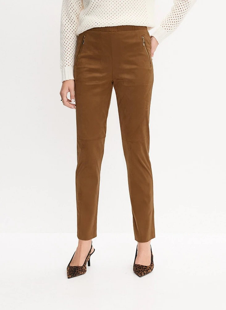 Vegan Suede Slim-Leg Pants