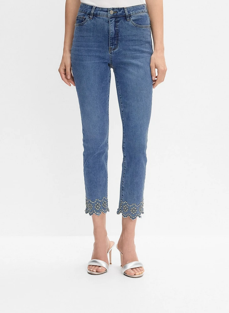 Embellished Hem Straight-Leg Jeans