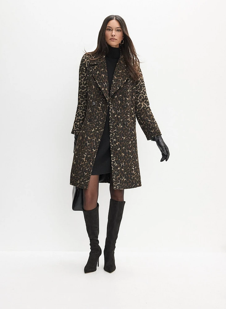 Leopard Print Wool-Blend Coat