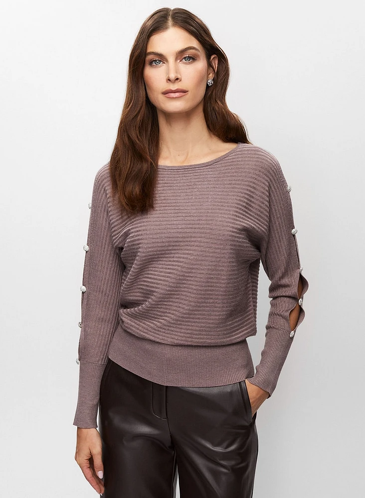 Cutout Sleeve Button Detail Sweater