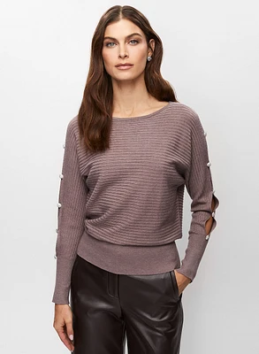 Cutout Sleeve Button Detail Sweater