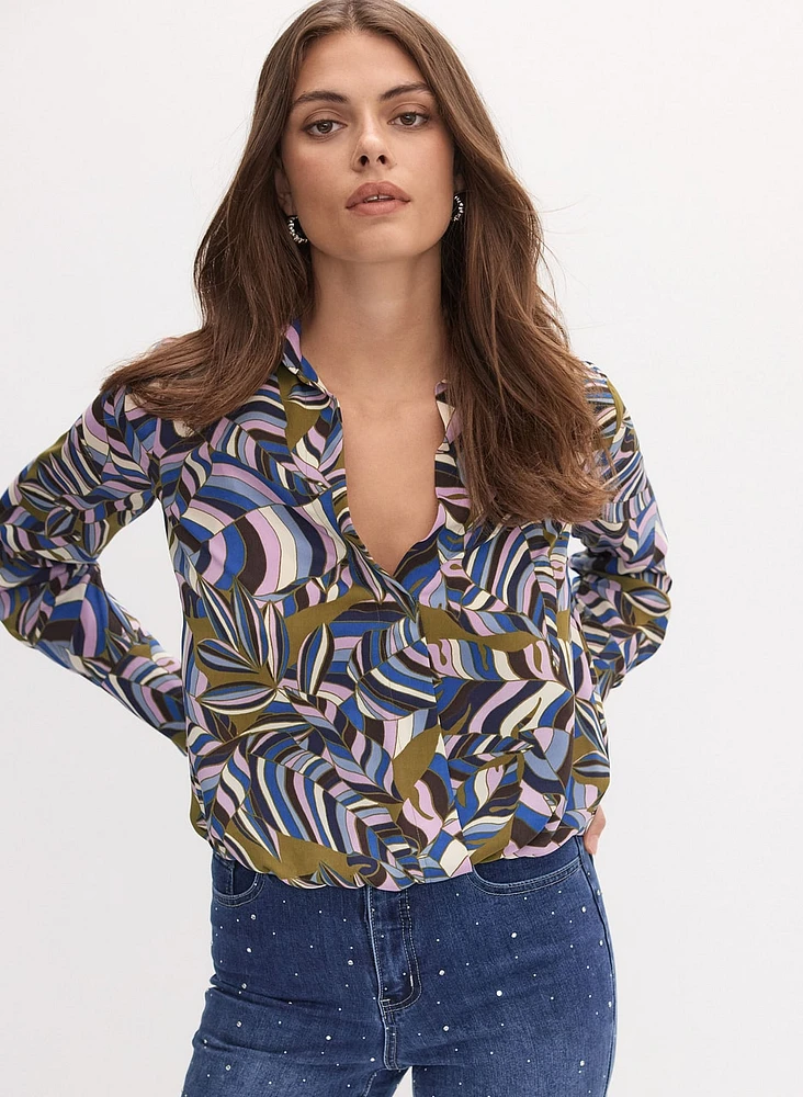 Geometric Wrap-Style Blouse