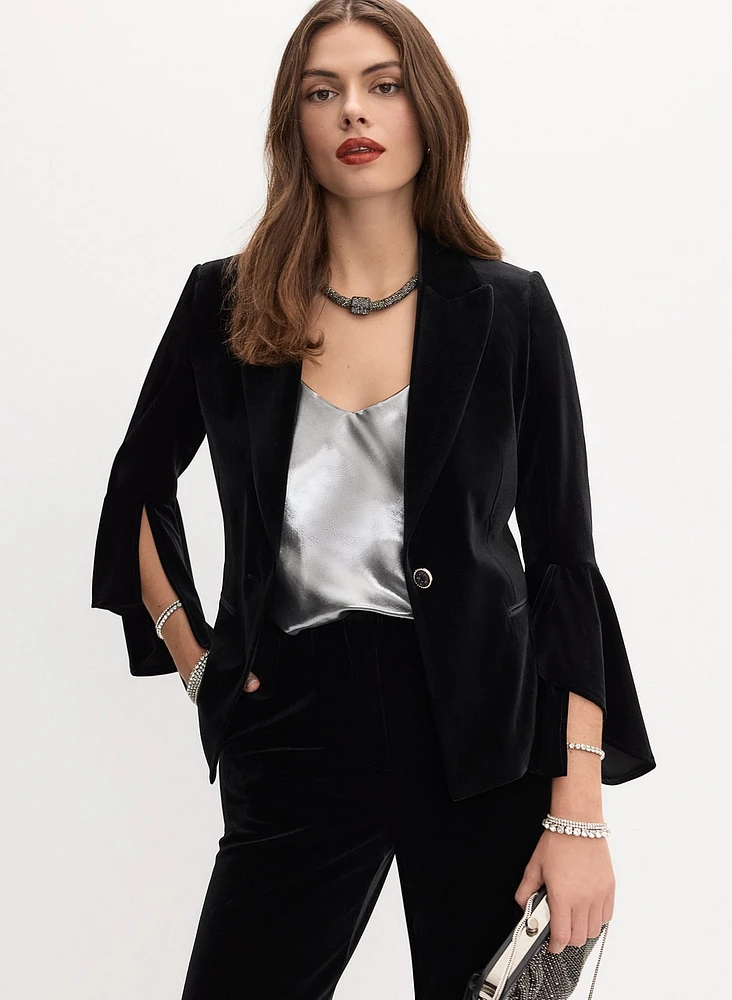 Velvet Flutter Sleeve Jacket