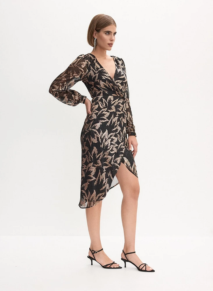 Adrianna Papell- Floral Print Faux Wrap Dress