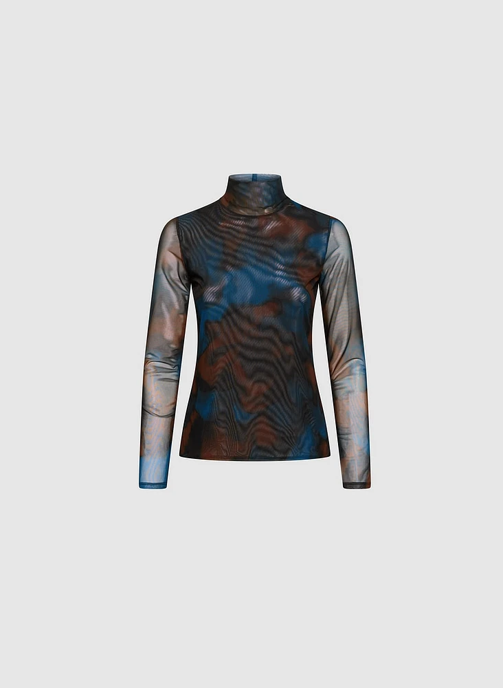 Marbled Mesh Turtleneck Top