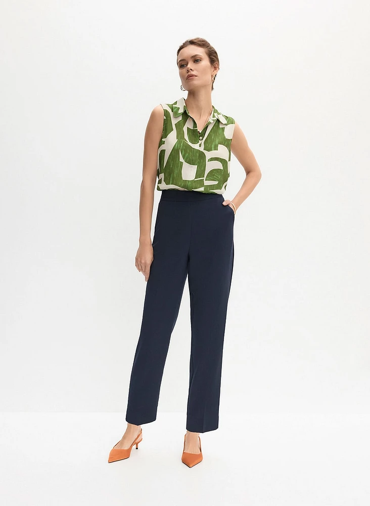 Sleeveless Geometric Print Blouse & Straight Leg Pants