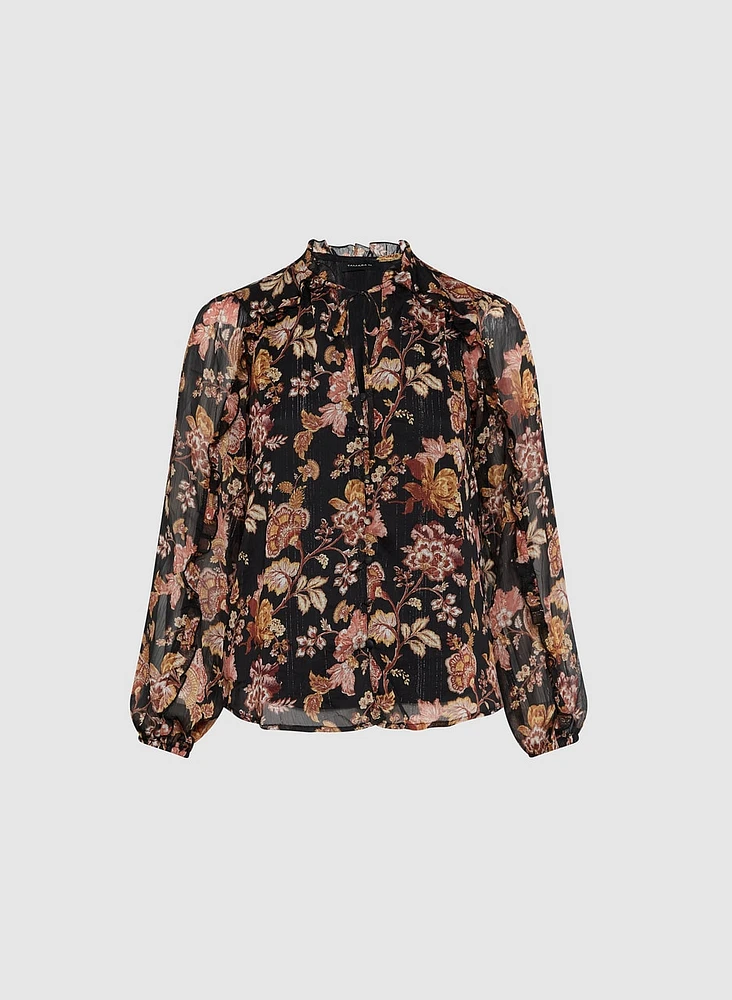 Floral Frilled Neck Blouse