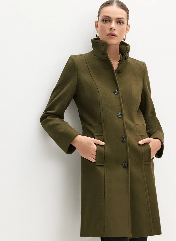 Stand Collar Wool-Blend Coat