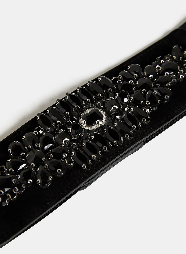 Rhinestone Embellished Gem Detail Elastic Belt