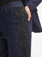 Lace Applique Denim Pants