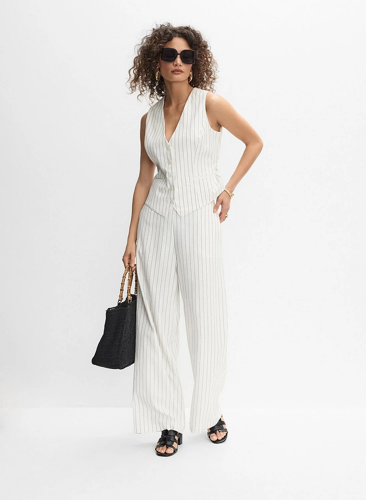 Veste rayée en mélange de lin et pantalon à jambe large