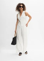 Veste rayée en mélange de lin et pantalon à jambe large