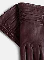 Ruched Detail Leather Gloves