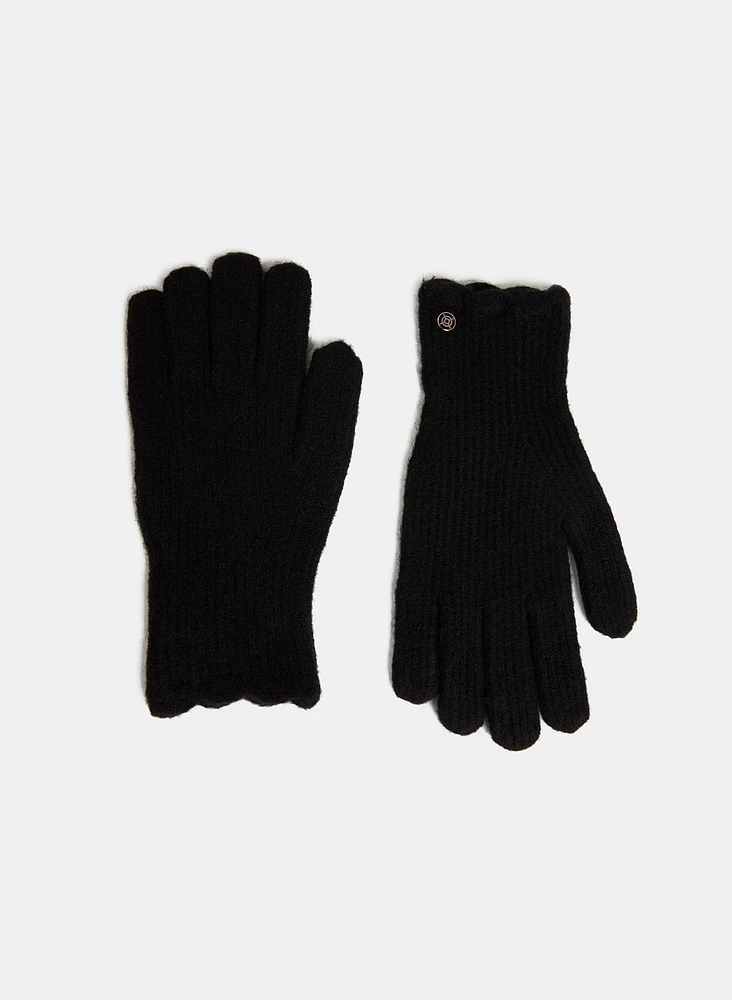 Scalloped Trim Wool-Blend Gloves