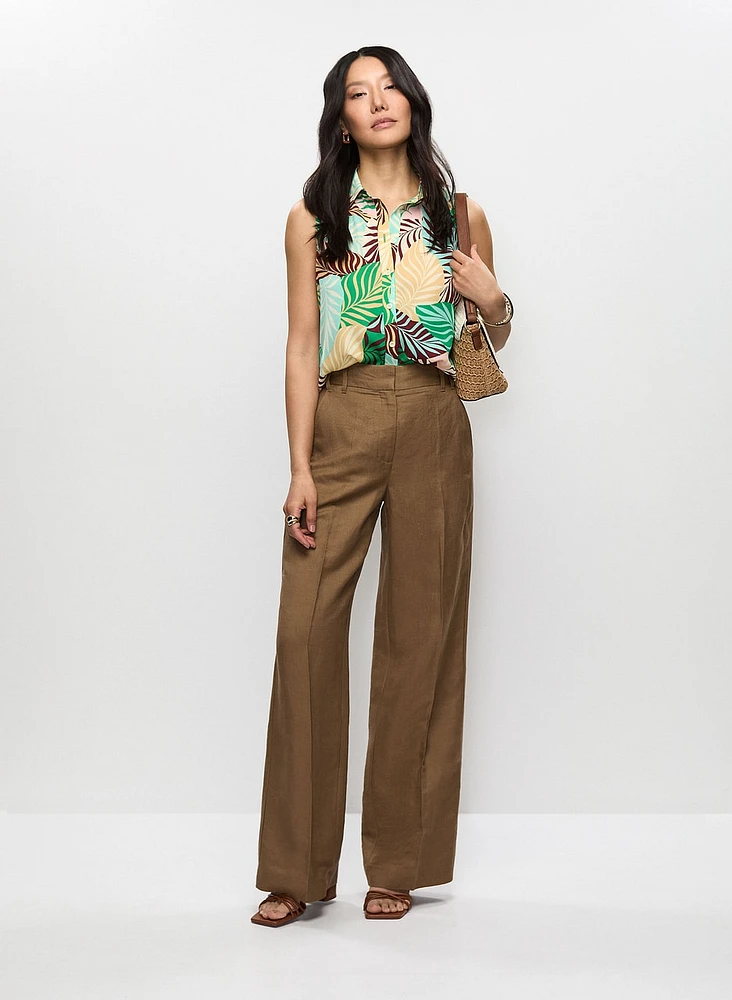 Linen-Blend Wide Leg Pants