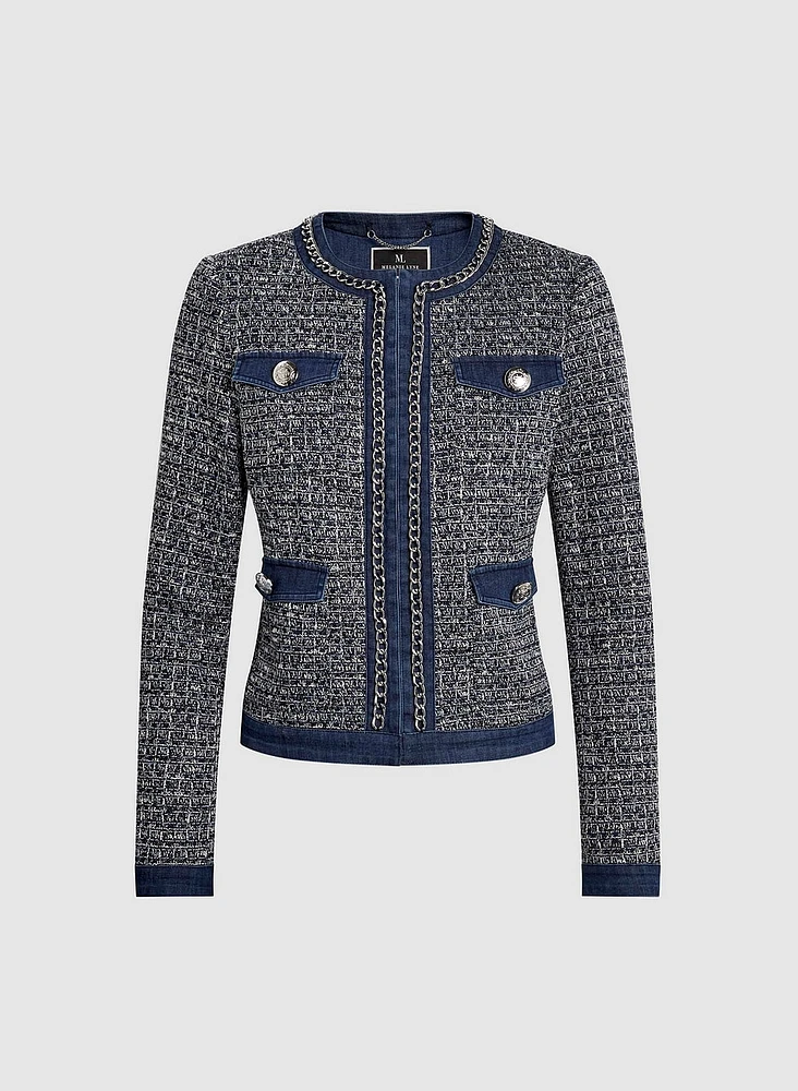 Denim Trim Bouclé Jacket