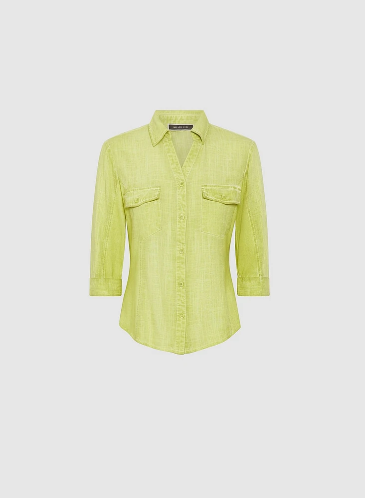 Linen-Blend Crosshatch Detail Blouse