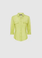 Linen-Blend Crosshatch Detail Blouse