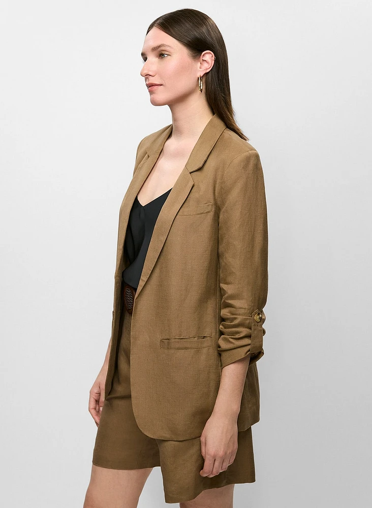 Rolled Sleeve Linen-Blend Blazer