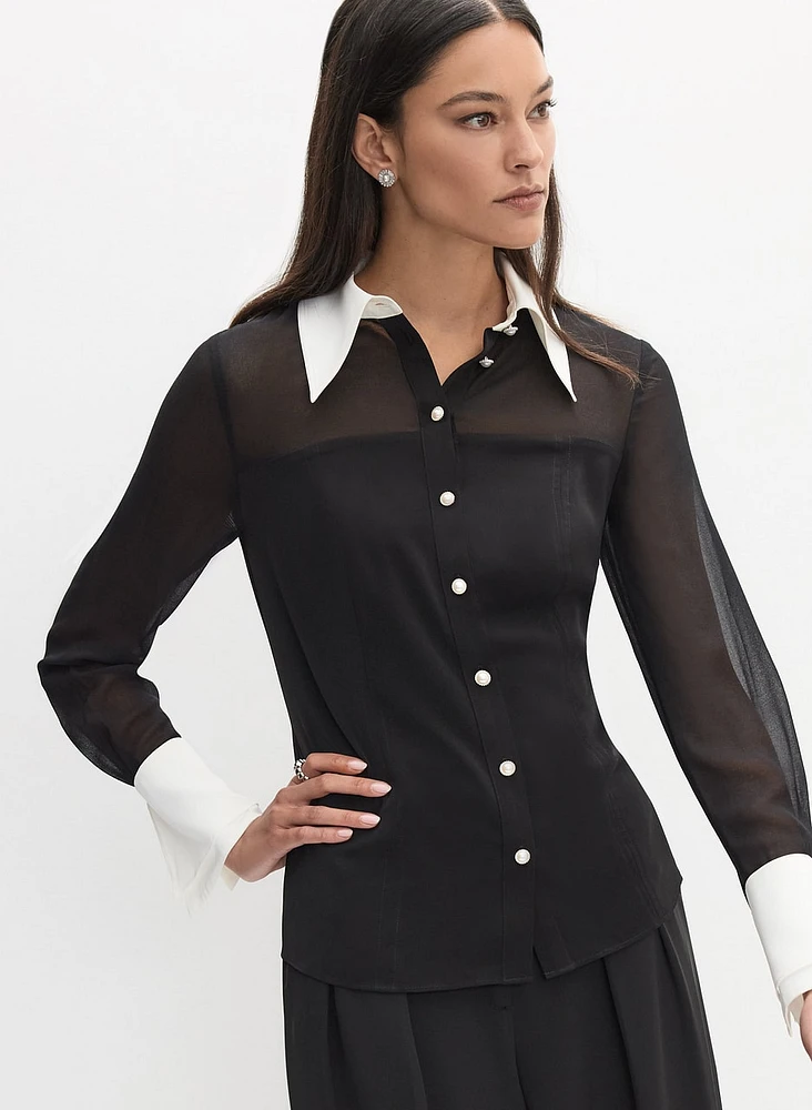 Contrast Pearl Button Blouse