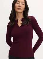 Collar Pin Embellished Sweater