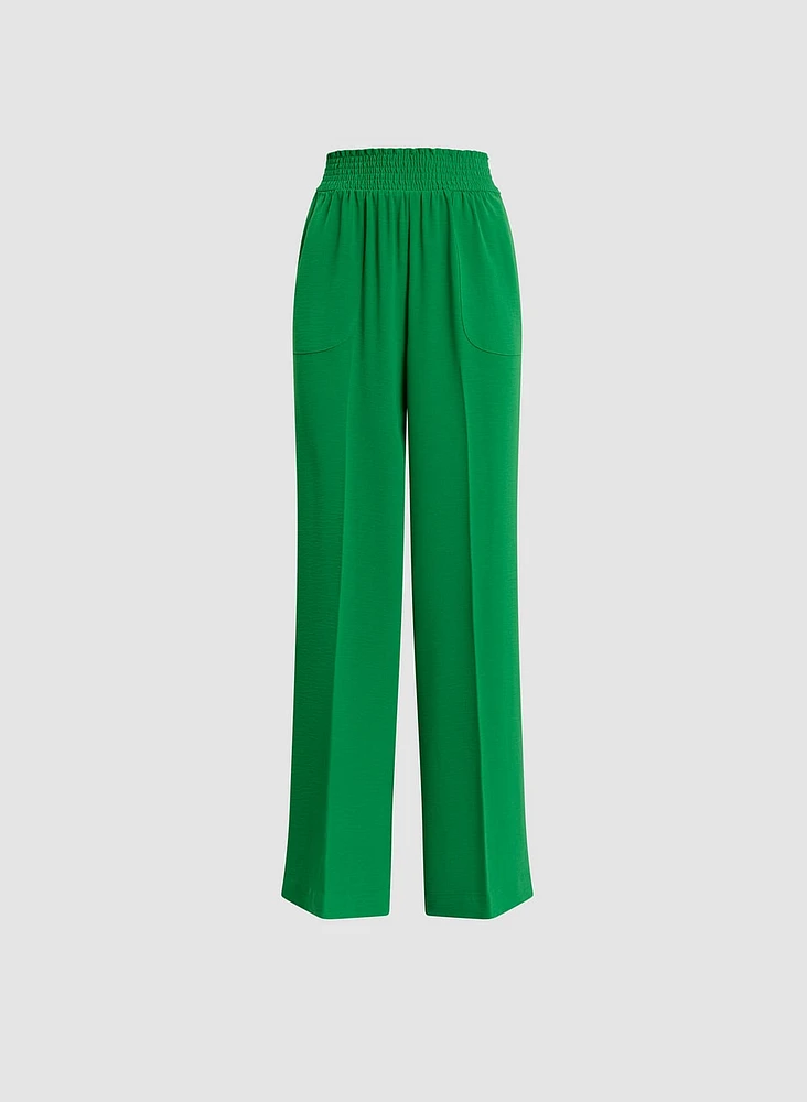 Shirred Waist Wide-Leg Pants