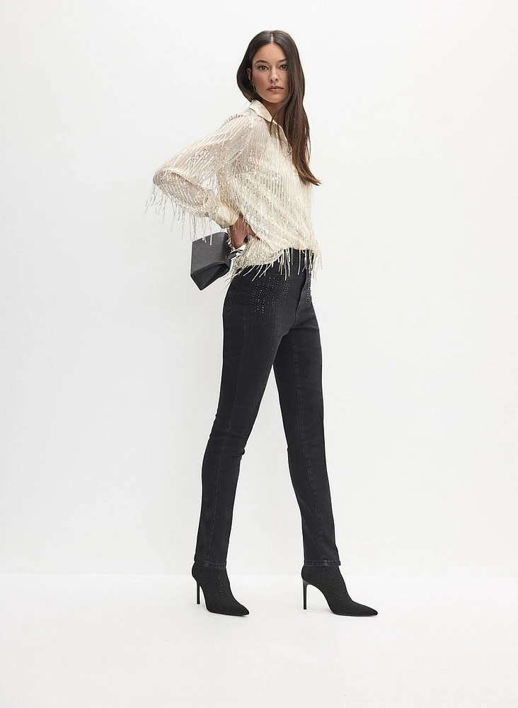 Stud Embellished Slim-Leg Jeans