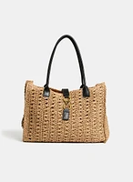 Sac à main en paille à détail métallique