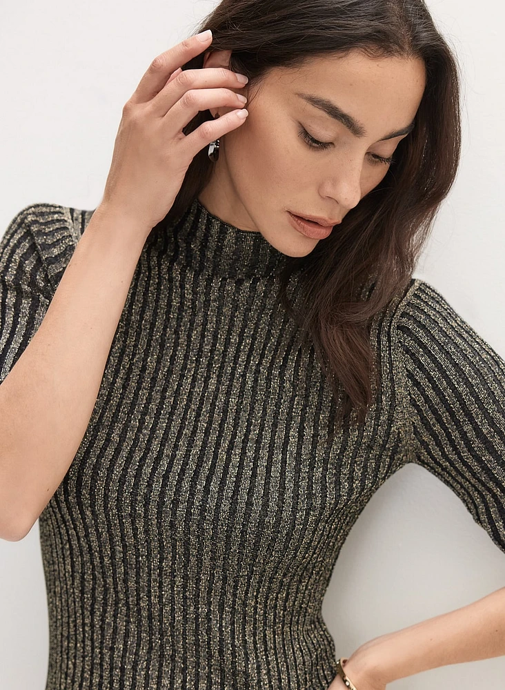 Metallic Rib Knit Sweater