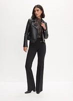 Vegan Leather Jacket & Chain Trim Bootcut Pants