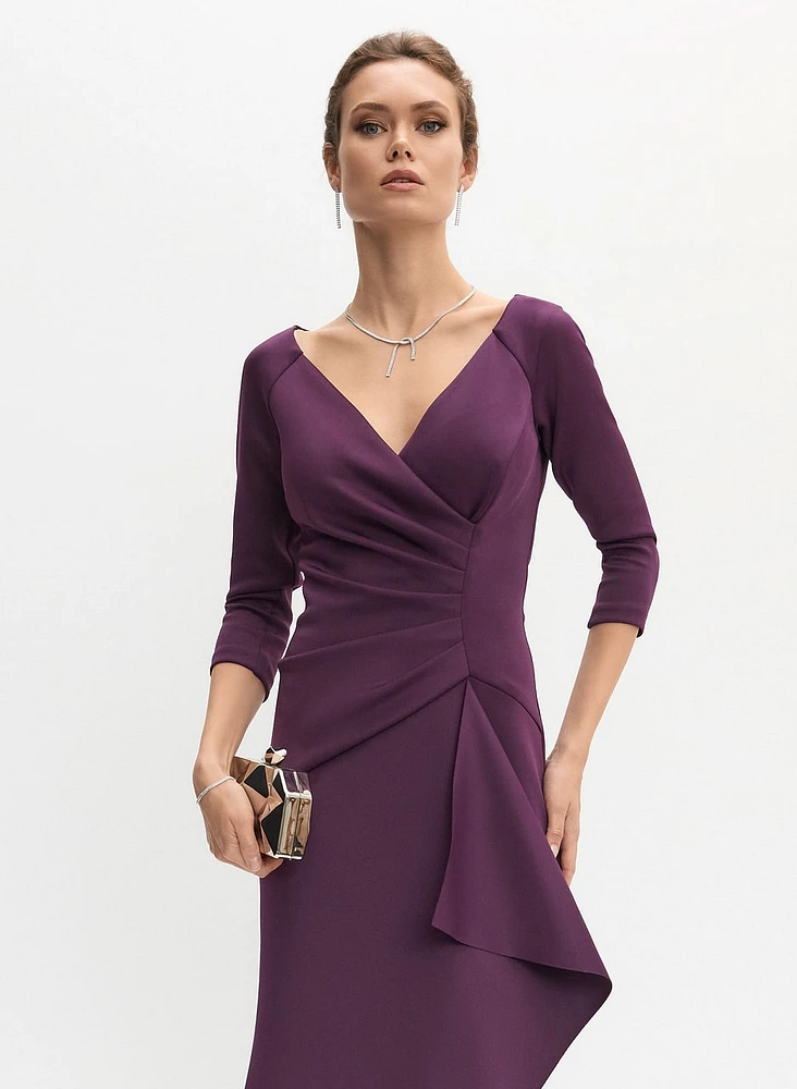 BA Nites- V-Neck Side Flounce Evening Dress