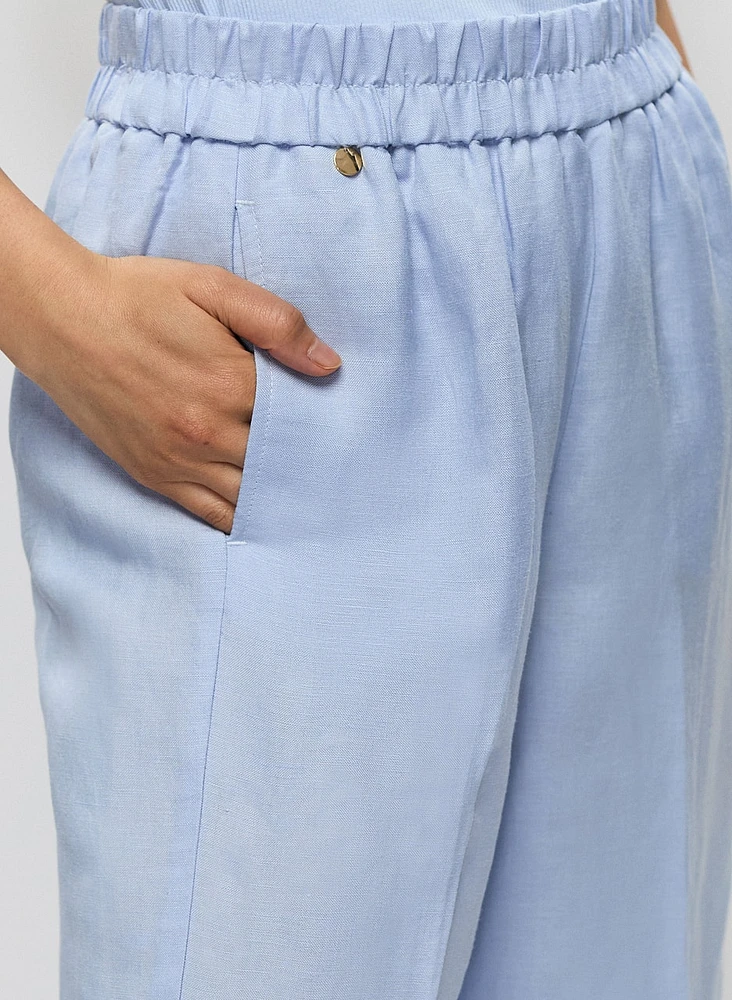 Pull-On Linen-Blend Culotte Pants