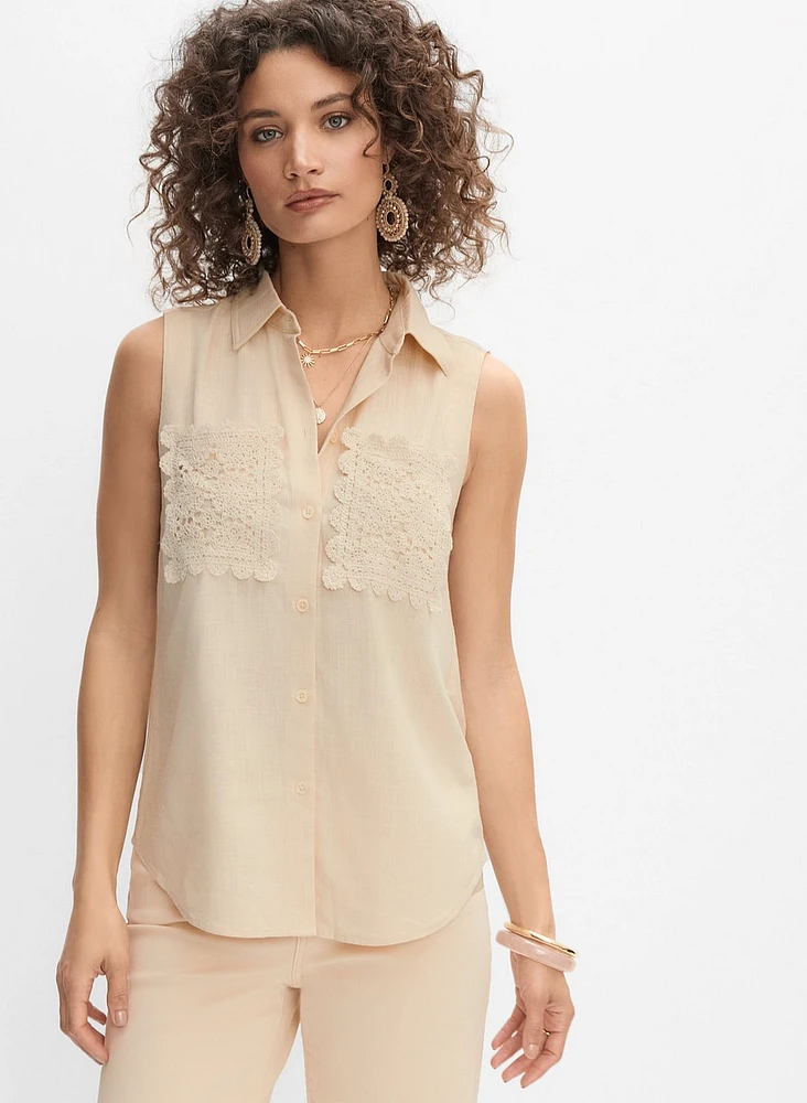 Blouse sans manches à poches en crochet