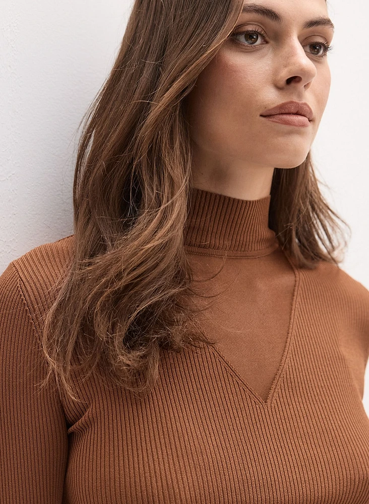 Sheer Detail Mock Neck Sweater