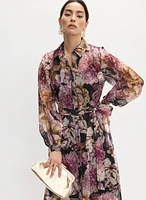 Long Sleeve Organza Floral Print Dress