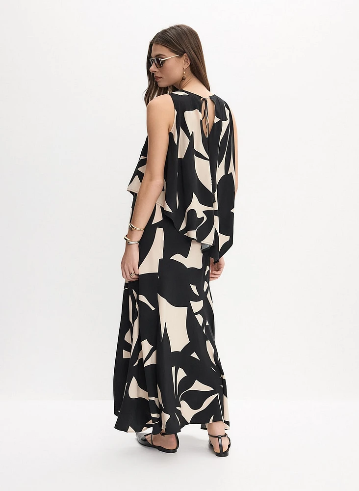 Leaf Print Tiered Dress