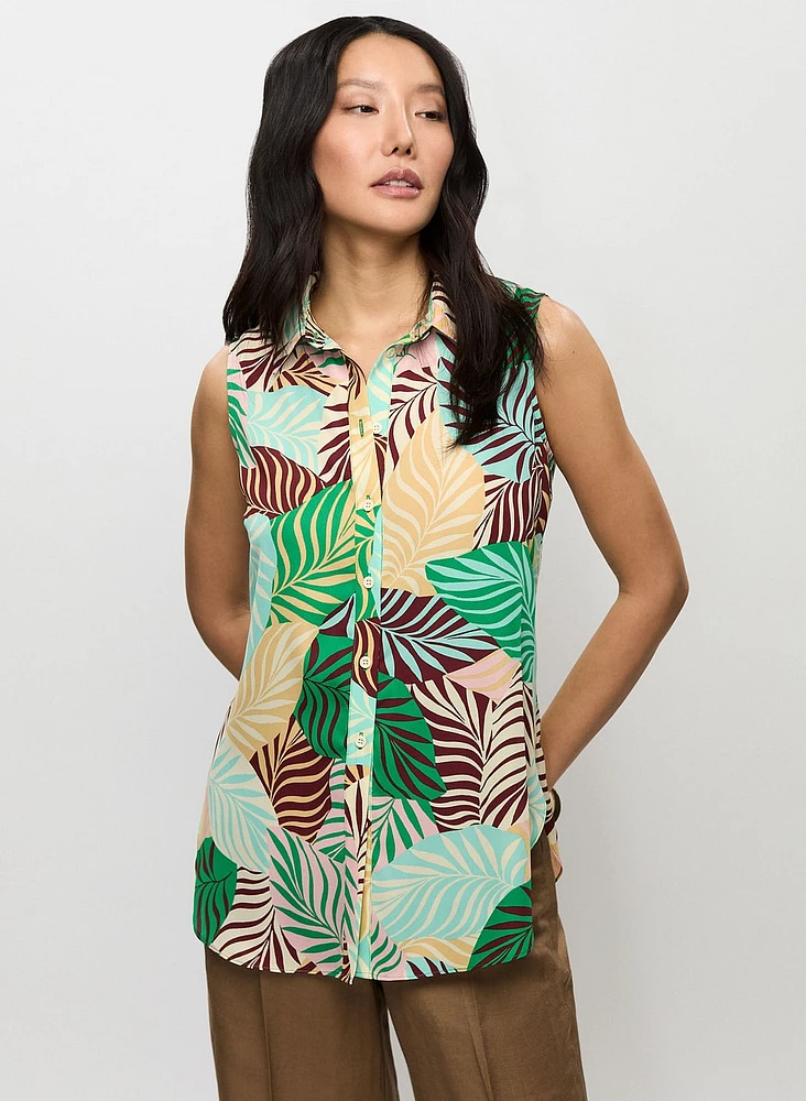 Blouse sans manches à motif palmiers