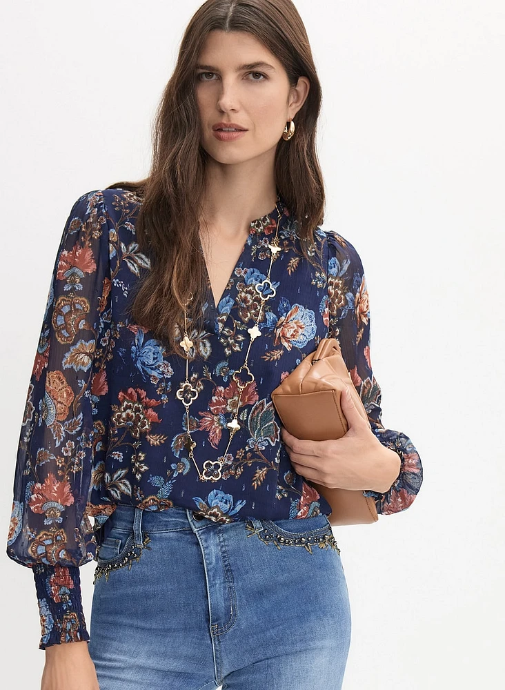 Floral Split Neck Blouse