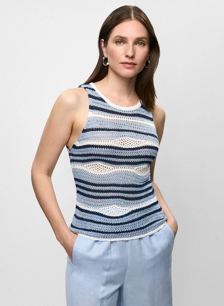 Striped Sleeveless Open-Knit Top