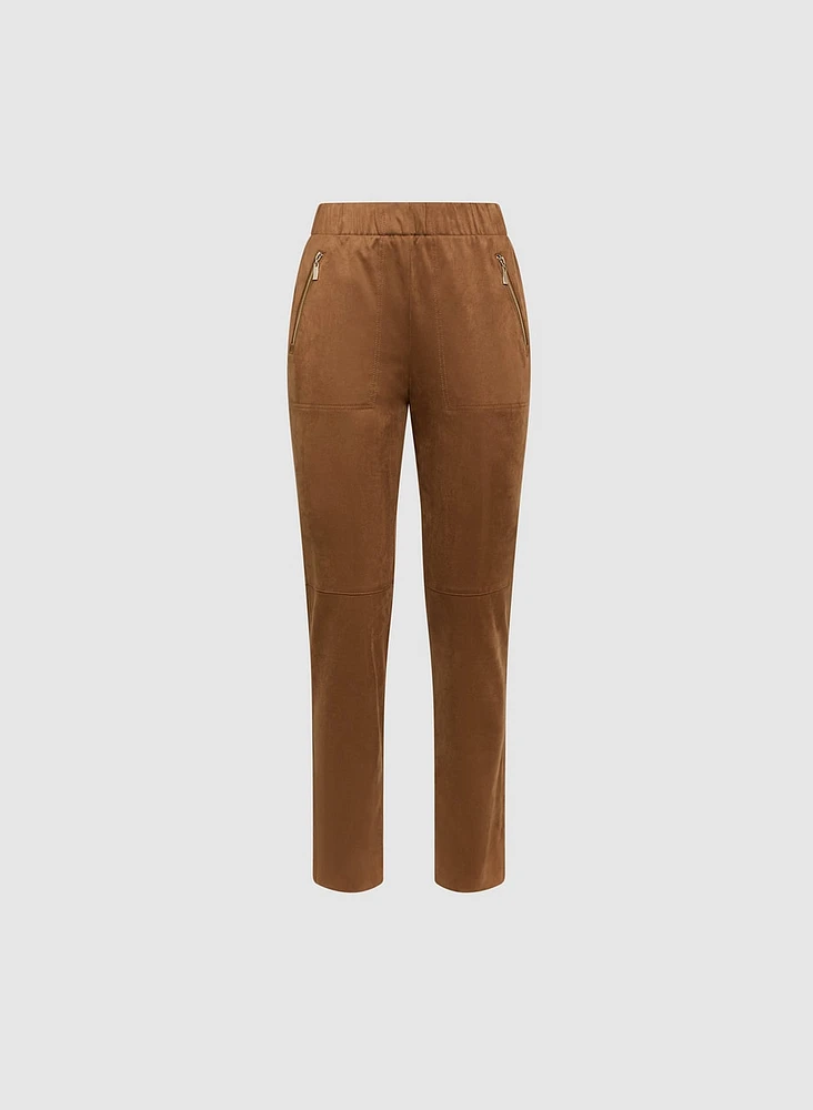 Vegan Suede Slim-Leg Pants