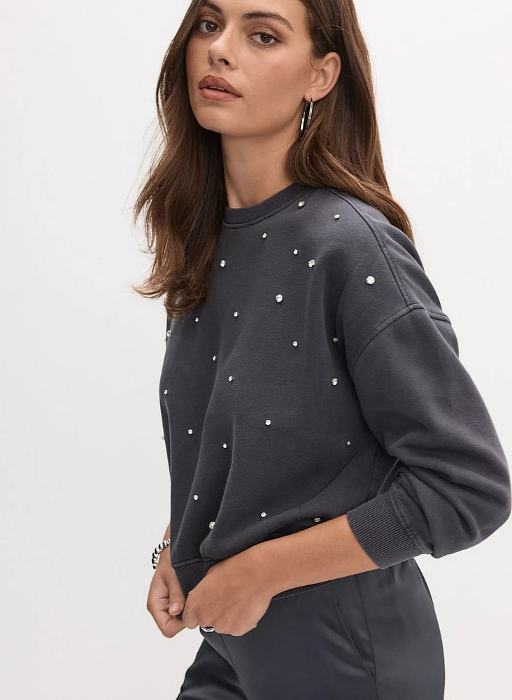 Rhinestone Embellished Cotton Sweatshirt