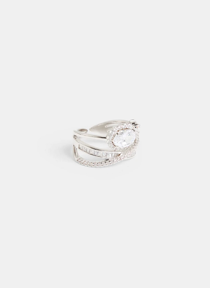 Cubic Zirconia Stacked Cocktail Ring