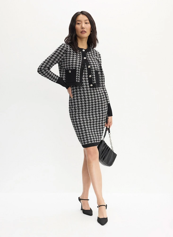 Houndstooth Print Jacket & Dress Set