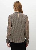 Geometric Motif Tie Blouse