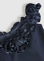 Satin Rosette Appliqué Dress