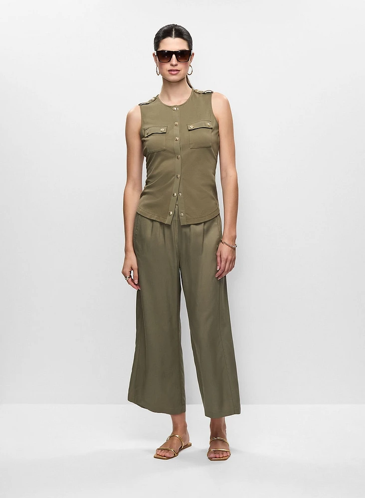 Satin Trim Top & Tencel Culotte Pants