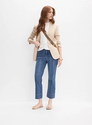 Blazer ouvert en mélange de lin et jean écourté