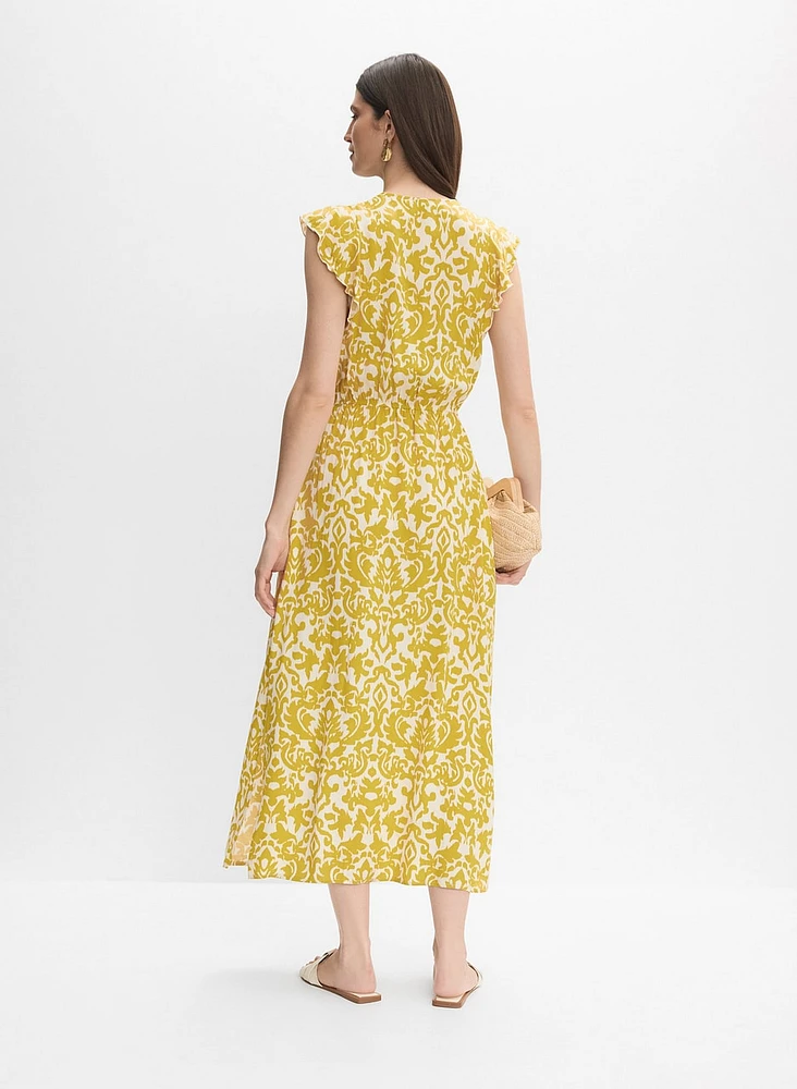 Abstract Print Smocked Waist Dress